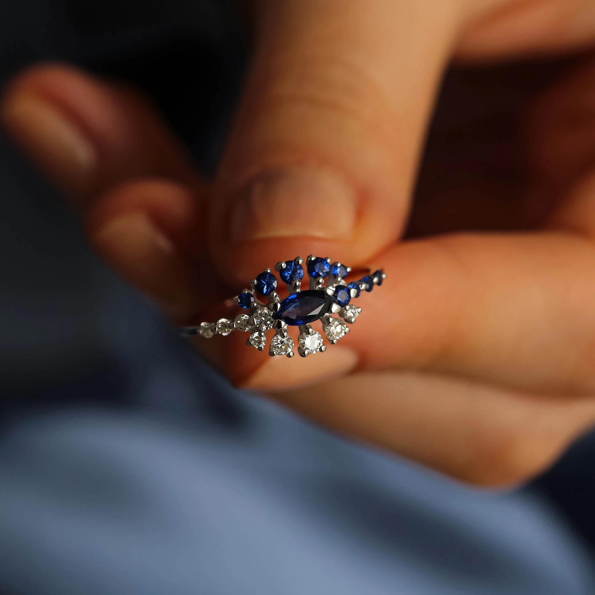 1.02 CT Safir ve Pırlanta Taşlı Yüzük - 1