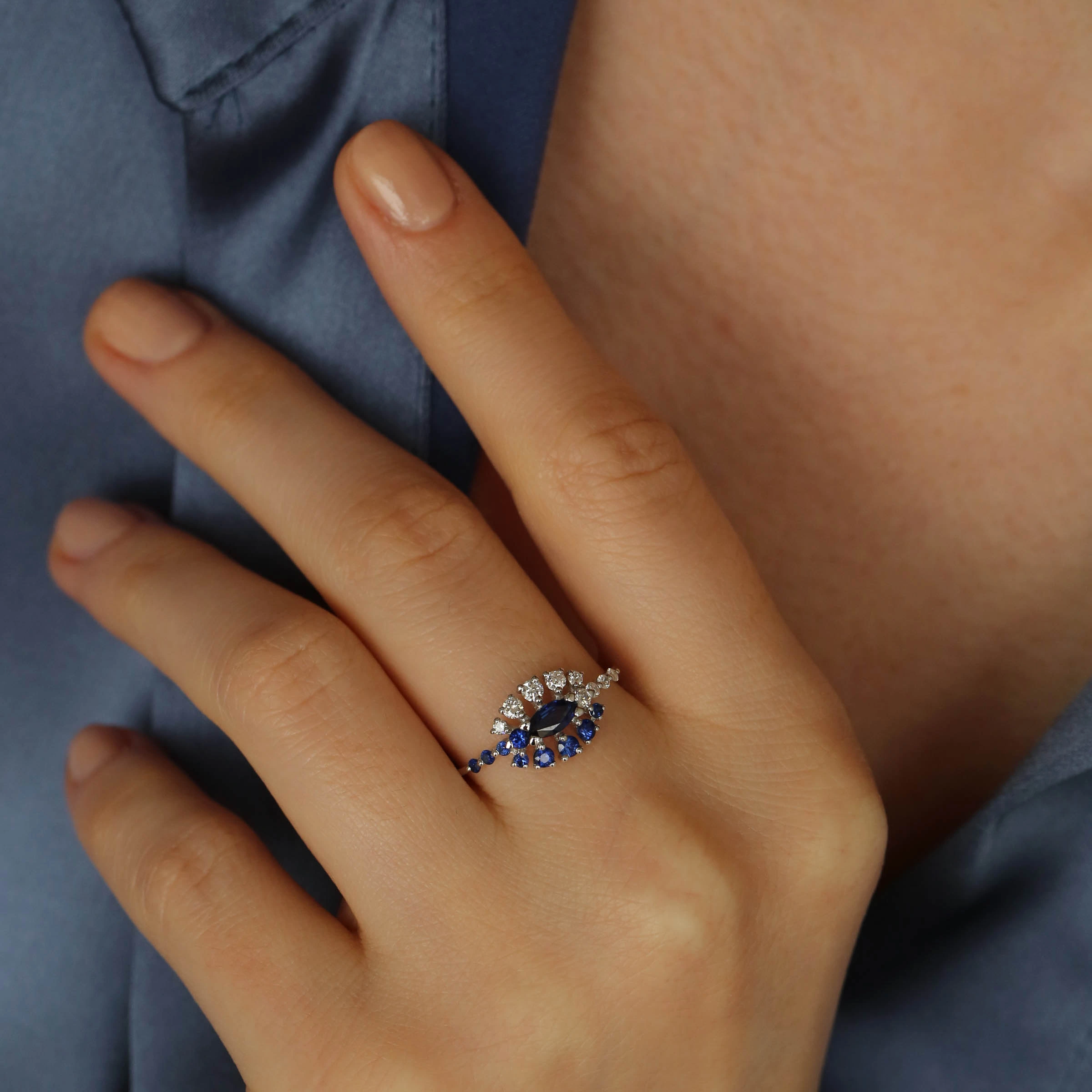 1.02 CT Safir ve Pırlanta Taşlı Yüzük - 4