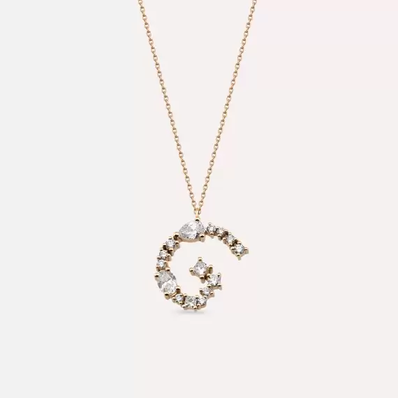 0.75 CT Oval and Pear Cut Diamond Rose Gold G Letter Necklace - 1