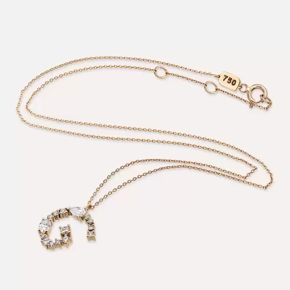 0.75 CT Oval and Pear Cut Diamond Rose Gold G Letter Necklace - 4