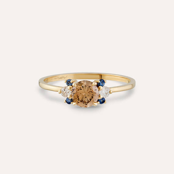 0.69 CT Multicolor Sapphire and Brown Diamond Yellow Gold Ring - 3