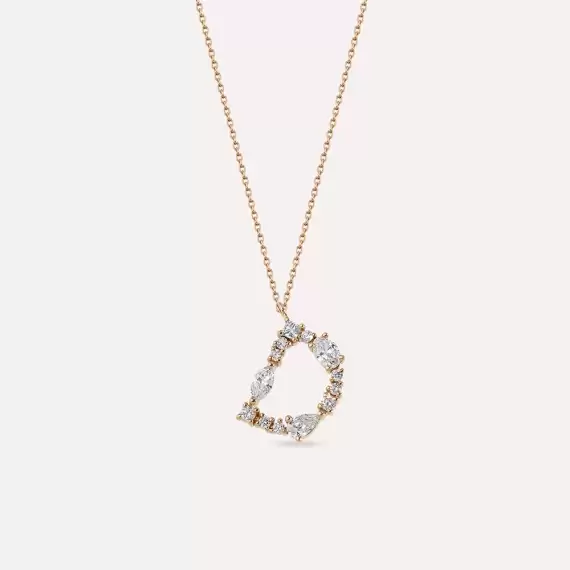 0.76 CT Pear and Marquise Cut Diamond Rose Gold D Letter Necklace - 1