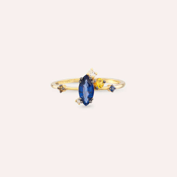 0.77 CT Diamond and Multicolor Sapphire Yellow Gold Ring - 4