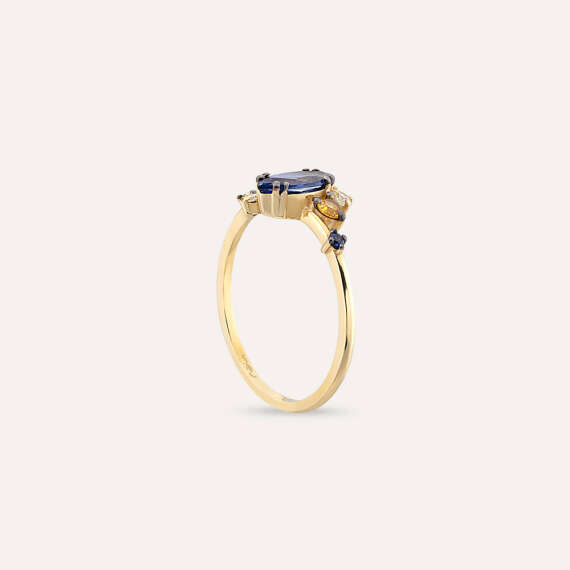 0.77 CT Diamond and Multicolor Sapphire Yellow Gold Ring - 5
