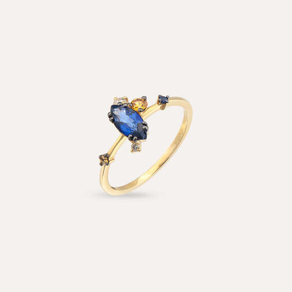 0.77 CT Diamond and Multicolor Sapphire Yellow Gold Ring - 3