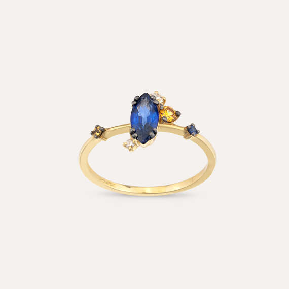0.77 CT Diamond and Multicolor Sapphire Yellow Gold Ring - 1