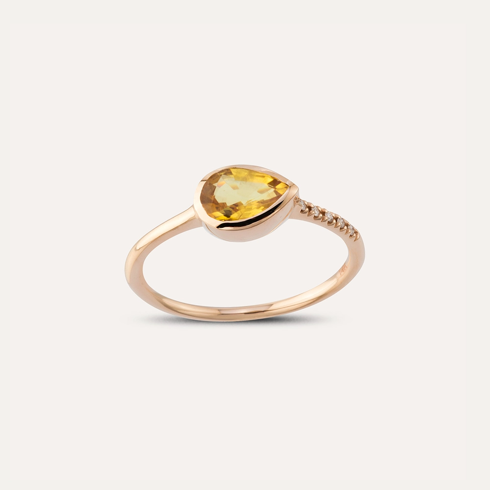 0.77 CT Pear Cut Yellow Sapphire and Diamond Rose Gold Ring - 3