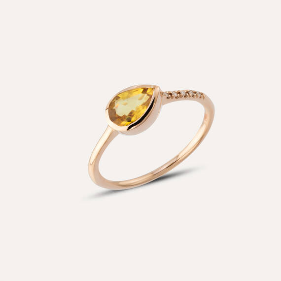 0.77 CT Pear Cut Yellow Sapphire and Diamond Rose Gold Ring - 1