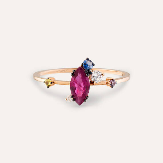 1.07 CT Ruby and Multicolor Sapphire Rose Gold Ring - 5