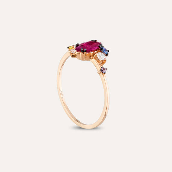1.07 CT Ruby and Multicolor Sapphire Rose Gold Ring - 4
