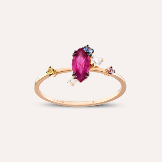 1.07 CT Ruby and Multicolor Sapphire Rose Gold Ring - 1