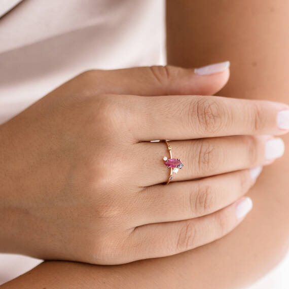 1.07 CT Ruby and Multicolor Sapphire Rose Gold Ring - 3