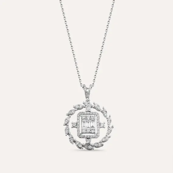 0.78 CT Baguette Cut Diamond White Gold Necklace - 1