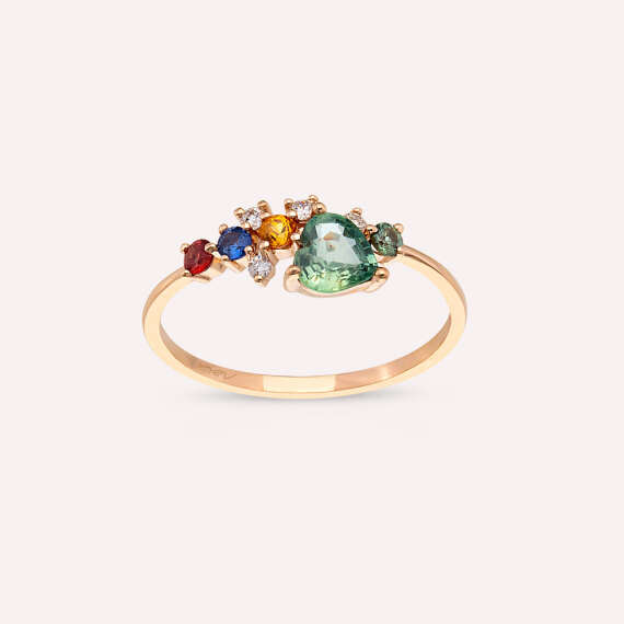 Zoya 0.78 CT Multicolor Safir ve Pırlanta Taşlı Rose Altın Yüzük - 3