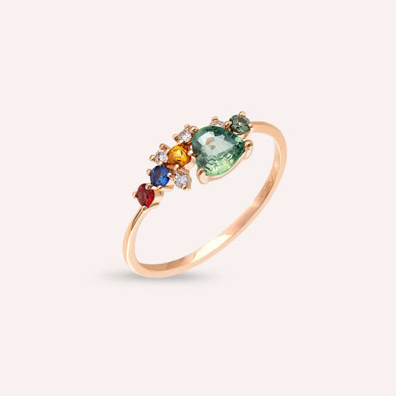 Zoya 0.78 CT Multicolor Safir ve Pırlanta Taşlı Rose Altın Yüzük - 1