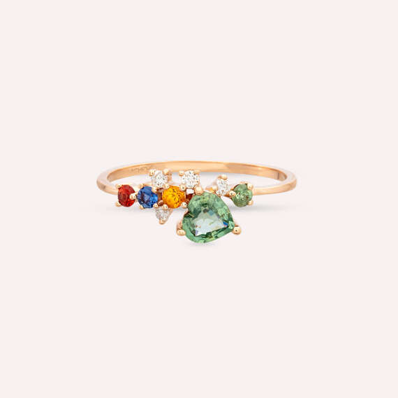 Zoya 0.78 CT Multicolor Safir ve Pırlanta Taşlı Rose Altın Yüzük - 4
