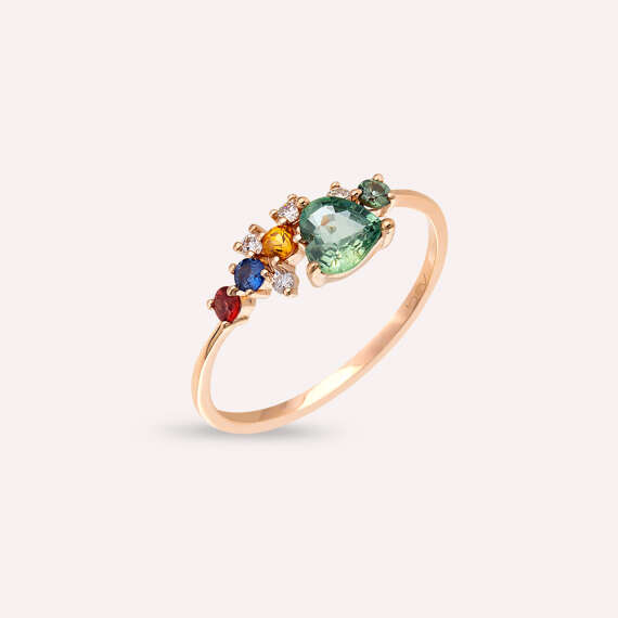 0.78 CT Multicolor Sapphire and Diamond Rose Gold Ring - 1