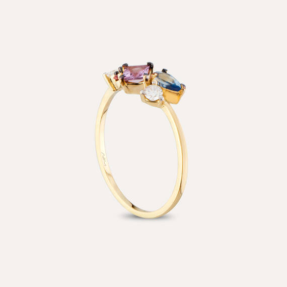 1.00 CT Multicolor Sapphire and Diamond Yellow Gold Ring - 5