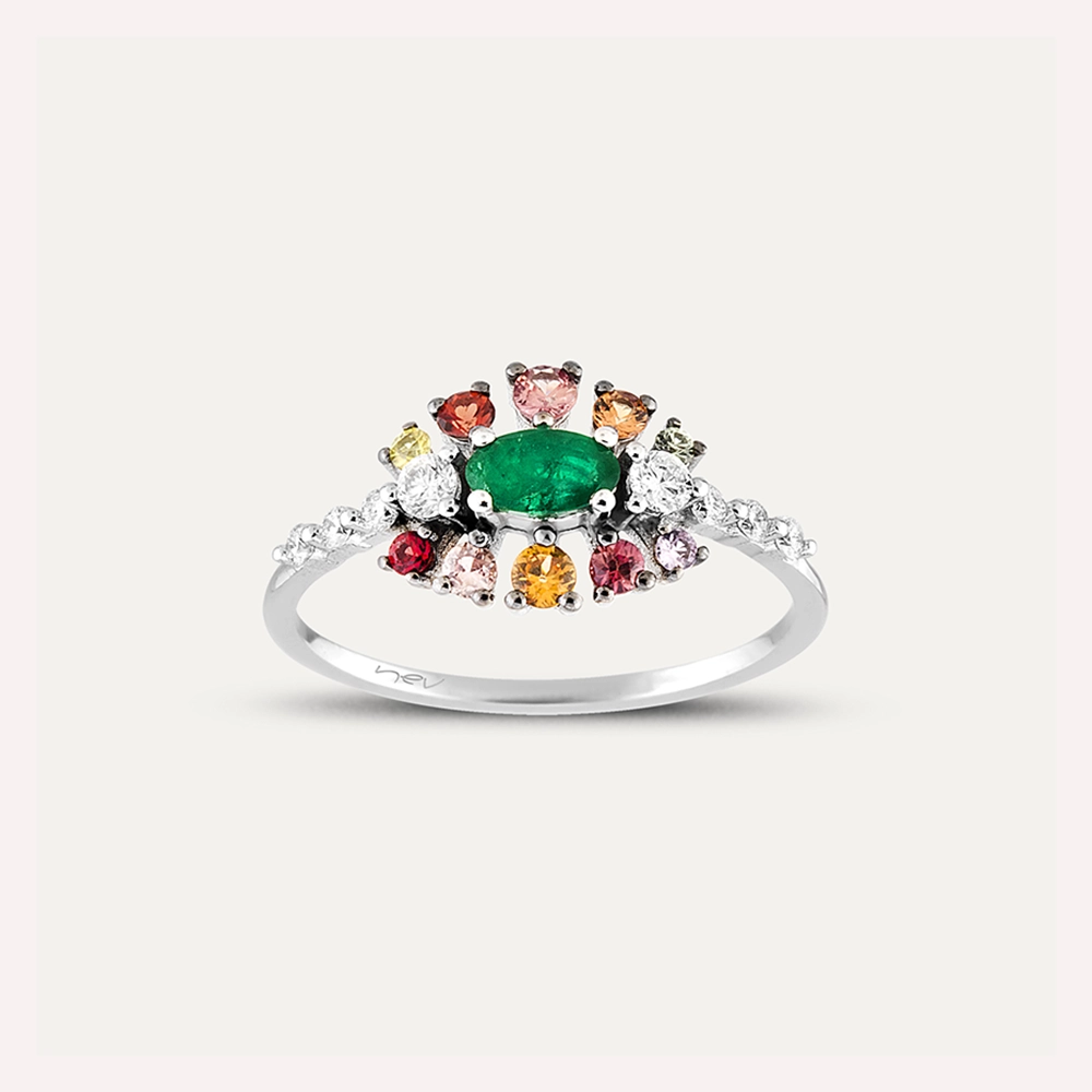 0.73 CT Multicolor Sapphire and Emerald Ring - 1