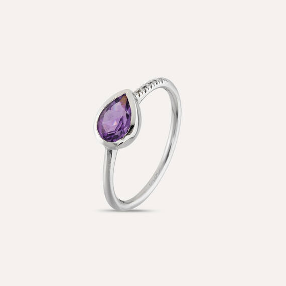 0.78 CT Pear Cut Amethyst and Diamond White Gold Ring - 3