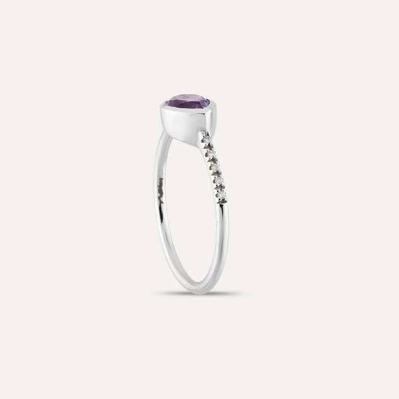 0.78 CT Pear Cut Amethyst and Diamond White Gold Ring - 5