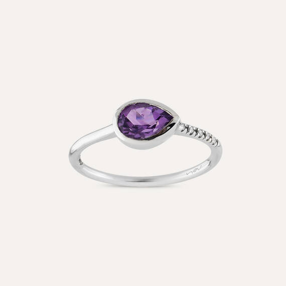 0.78 CT Pear Cut Amethyst and Diamond White Gold Ring - 1