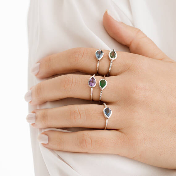 0.78 CT Pear Cut Amethyst and Diamond White Gold Ring - 2