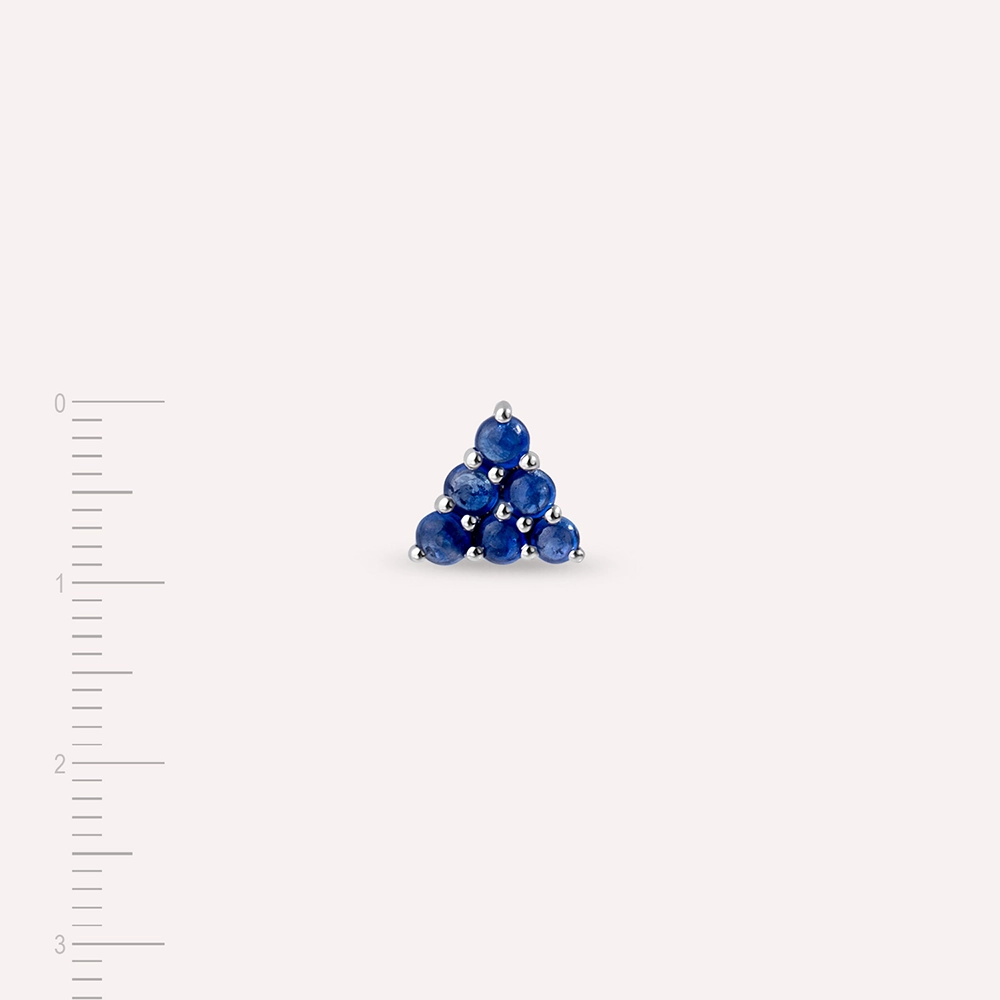 0.78 CT Safir Taşlı Beyaz Altın Tek Küpe - 5