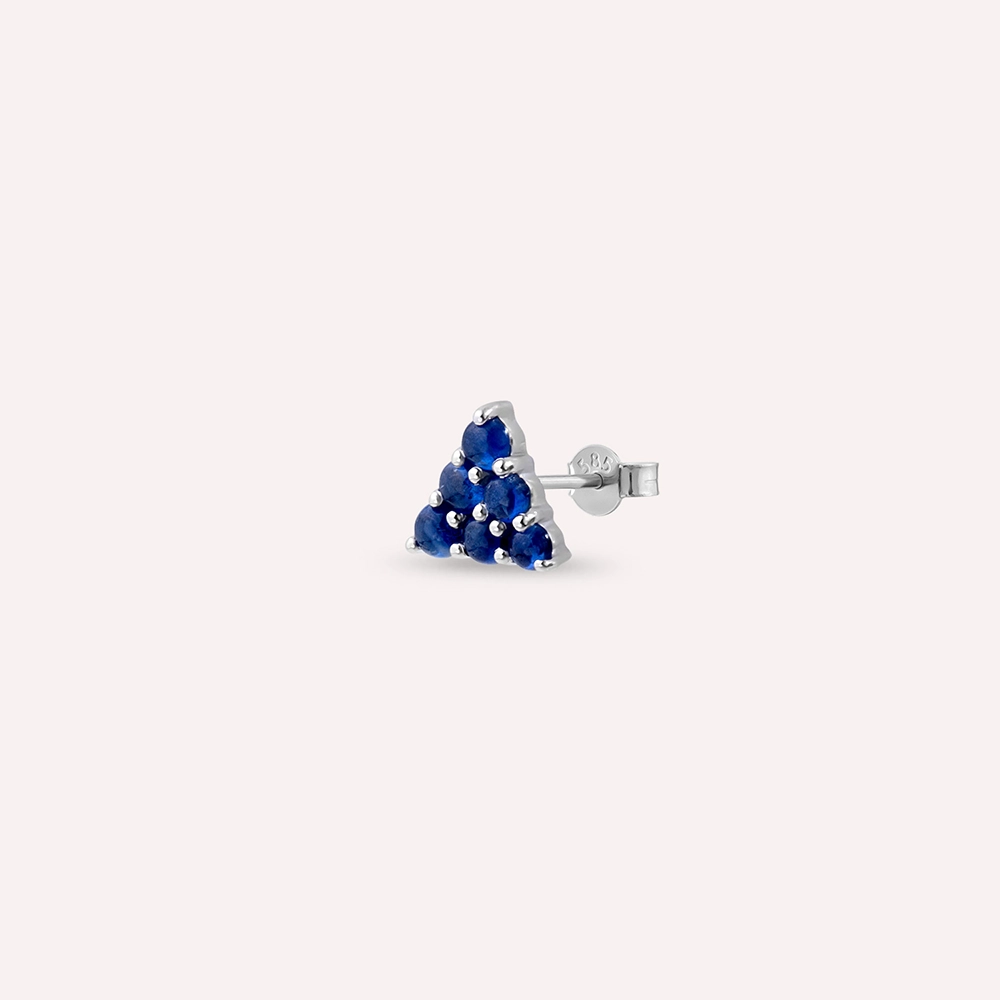 0.78 CT Safir Taşlı Beyaz Altın Tek Küpe - 1