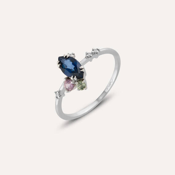 0.82 CT Multicolor Sapphire and Diamond White Gold Ring - 5