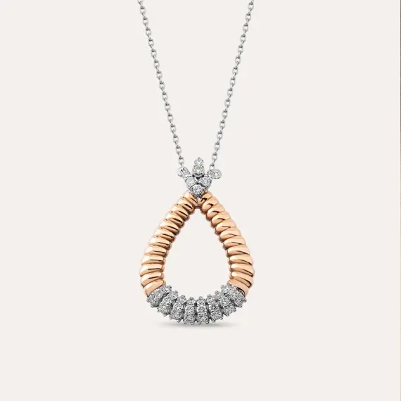 0.79 CT Pırlanta Taşlı Rose ve Beyaz Altın Kolye - 1