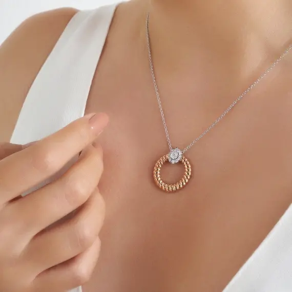 0.79 CT Pırlanta Taşlı Rose ve Beyaz Altın Kolye - 2
