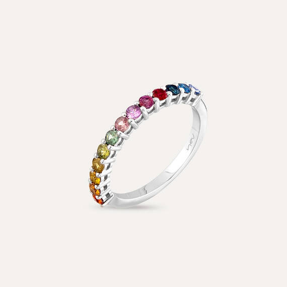 0.83 CT Multicolor Sapphire White Gold Half Eternity Ring - 1