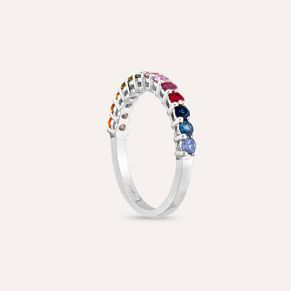 0.83 CT Multicolor Sapphire White Gold Half Eternity Ring - 6