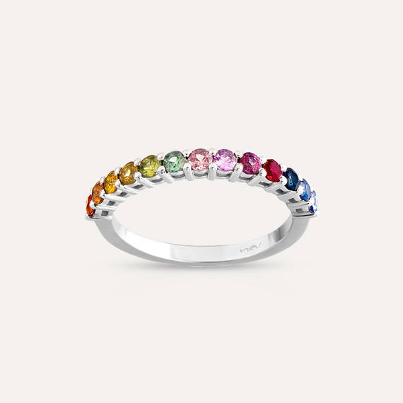 0.83 CT Multicolor Sapphire White Gold Half Eternity Ring - 4