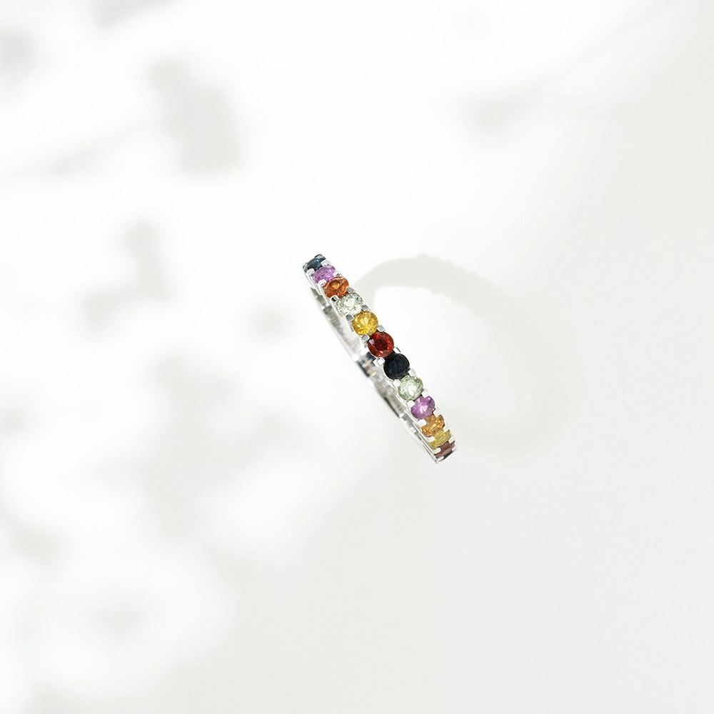 0.83 CT Multicolor Sapphire White Gold Half Eternity Ring - 5