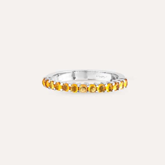 0.80 CT Yellow Sapphire White Gold Half Eternity Ring - 6