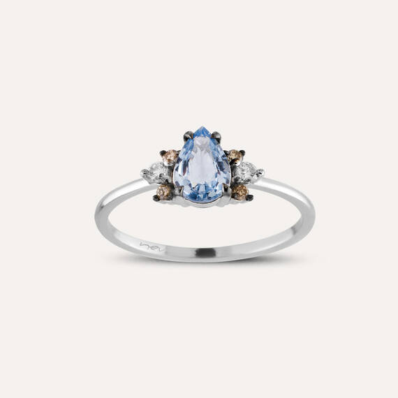 0.81 CT Blue Sapphire and Brown Diamond White Gold Ring - 1