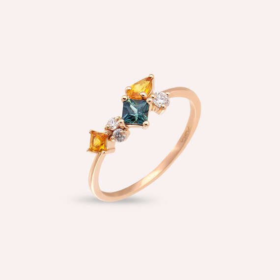 Lily 0.81 CT Multicolor Safir ve Pırlanta Taşlı Rose Altın Yüzük - 3