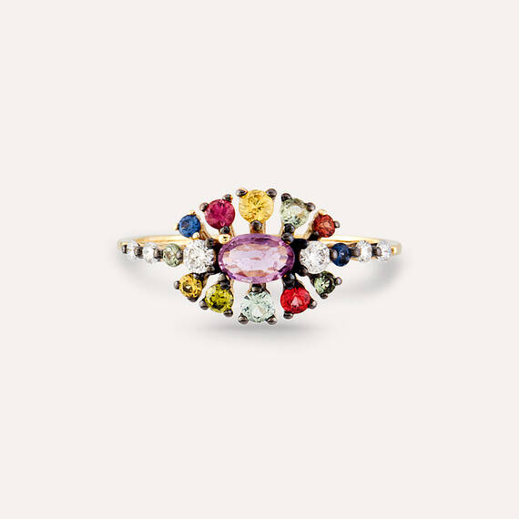 0.90 CT Multicolor Sapphire Rose Gold Ring - 3