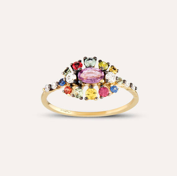 0.90 CT Multicolor Sapphire Rose Gold Ring - 1