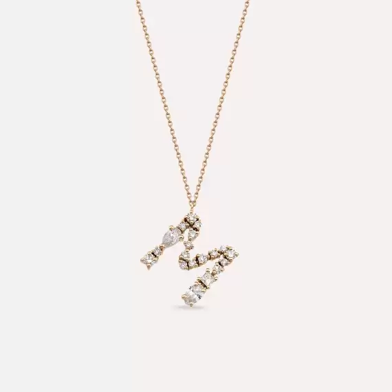0.83 CT Pear and Oval Cut Diamond Rose Gold M Letter Necklace - 1