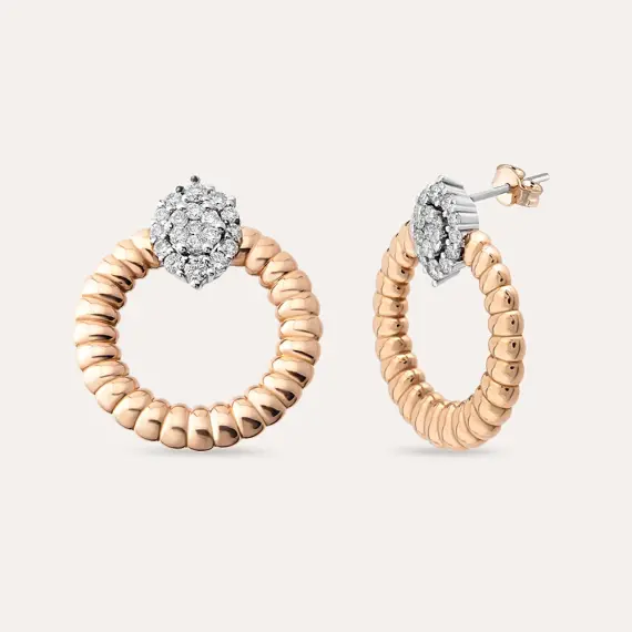 0.83 CT Pırlanta Taşlı Rose ve Beyaz Altın Küpe - 1