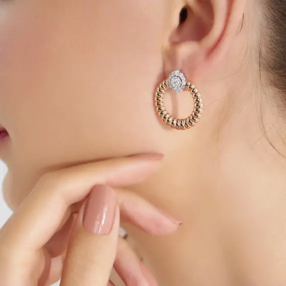 0.83 CT Pırlanta Taşlı Rose ve Beyaz Altın Küpe - 2