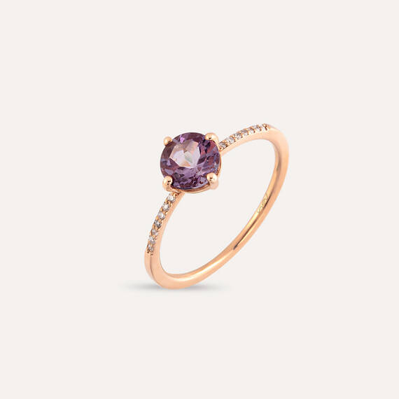 0.84 CT Ametist ve Pırlanta Taşlı Rose Altın Yüzük - 2