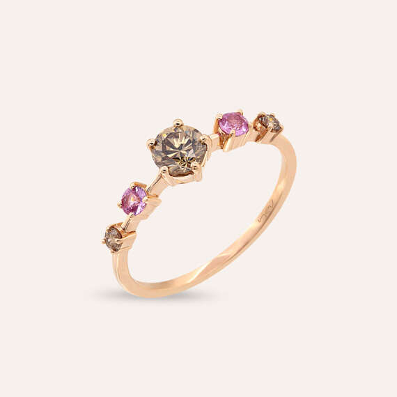 0.84 CT Brown Diamond and Pink Sapphire Rose Gold Ring - 3