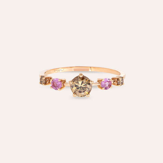 0.84 CT Brown Diamond and Pink Sapphire Rose Gold Ring - 4