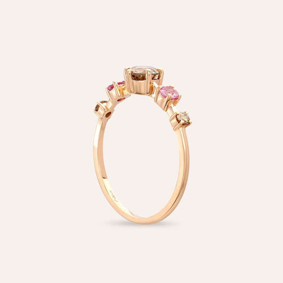 0.84 CT Brown Diamond and Pink Sapphire Rose Gold Ring - 5