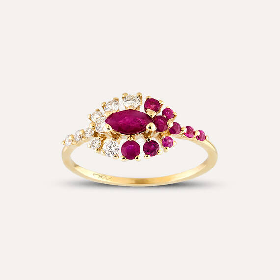 0.95 CT Diamond and Ruby Ring - 1