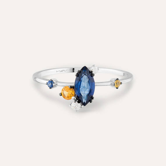 0.84 CT Multicolor Sapphire and Diamond White Gold Ring - 4